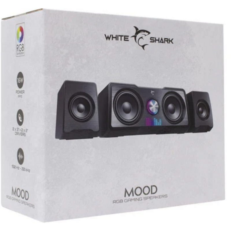 White Shark Mood 2.2 speakers met RGB verlichting - zwart