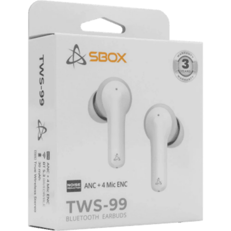 Bluetooth oordopjes met ANC en ENC TWS99 - rubber dopjes - wit