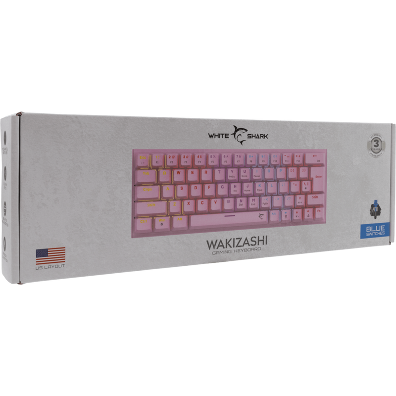 White Shark Wakizashi roze gaming keyboard met blauwe switches – US