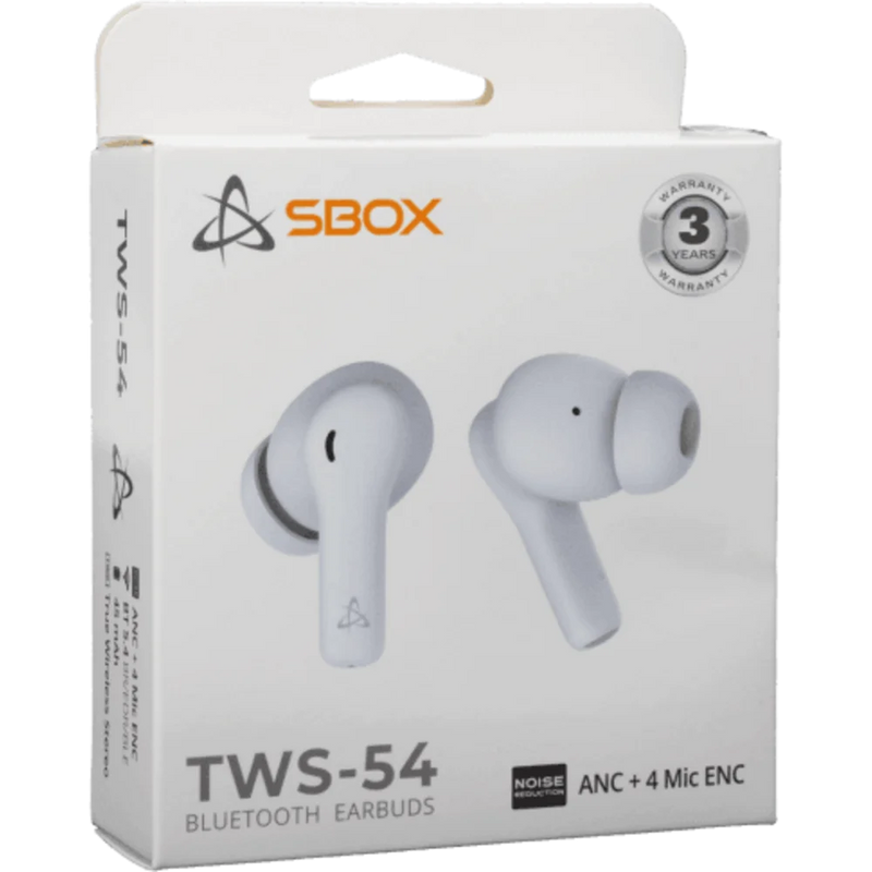 Bluetooth oordopjes met ANC en ENC TWS54 - rubber dopjes - wit