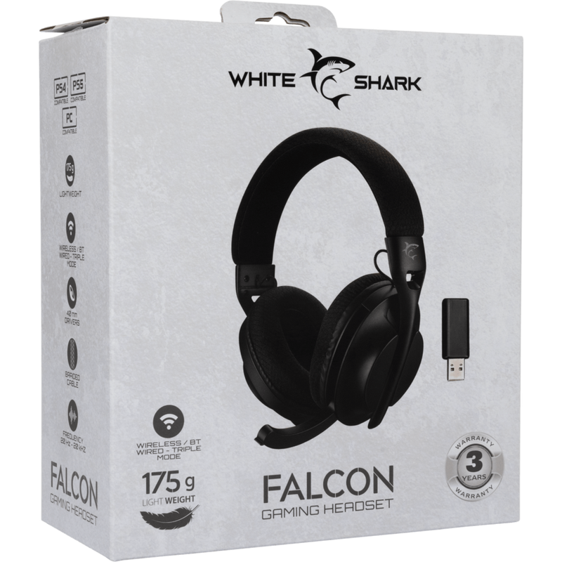 White Shark draadloze gaming headset WGH-2441 Falcon - zwart