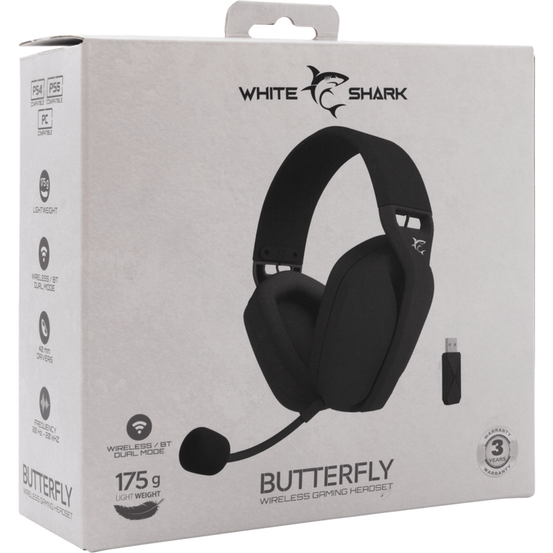 White Shark draadloze gaming headset WGH-2442 Butterfly - zwart