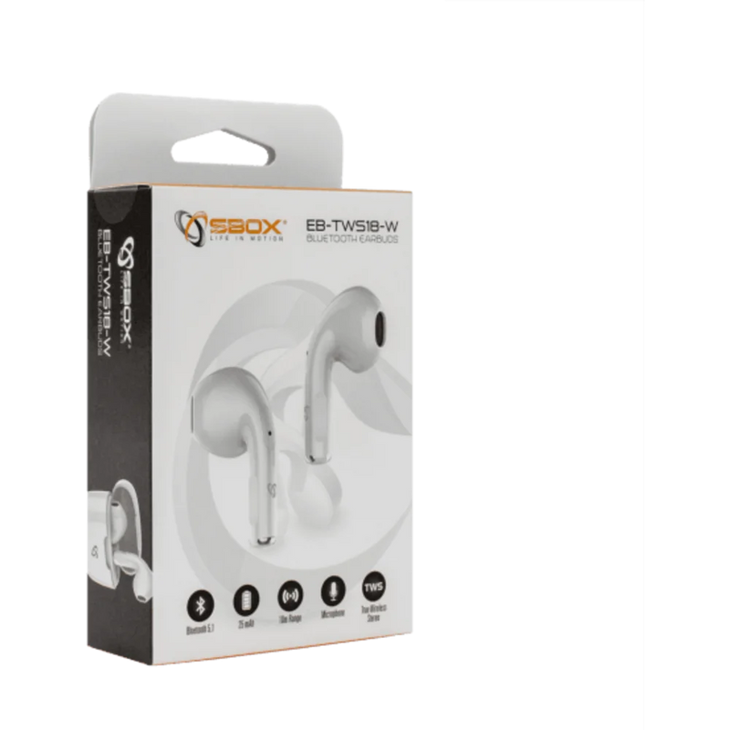 Bluetooth Earbuds met microfoon EB-TWS18- wit- Sbox